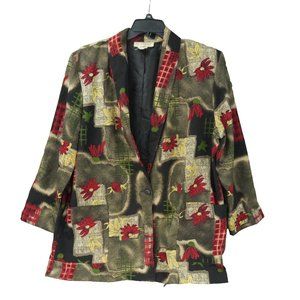 EUC M J Carroll Floral Multicolor Suit Jacket Vintage Padded Shoulders Women XL
